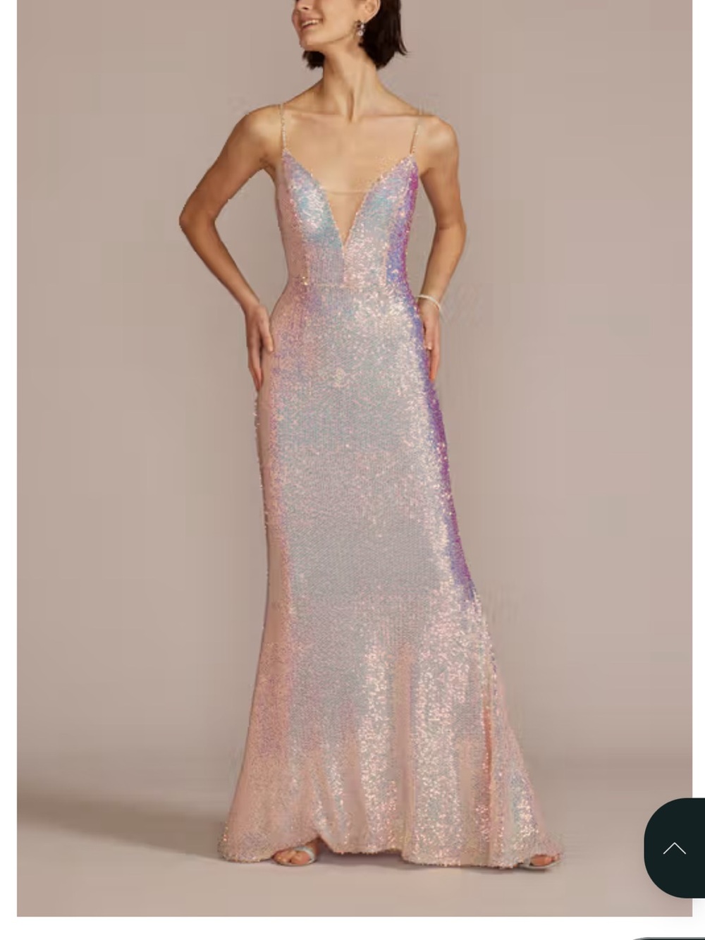 David Bridal prom dress Iridescent Sequin V-Neck Slip Gown - Pink